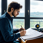 작곡가로서의 창의적 작업 방식 - The Composer's Inspiration**

"A professional composer in a brightly lit, modern studio, surrounded ...