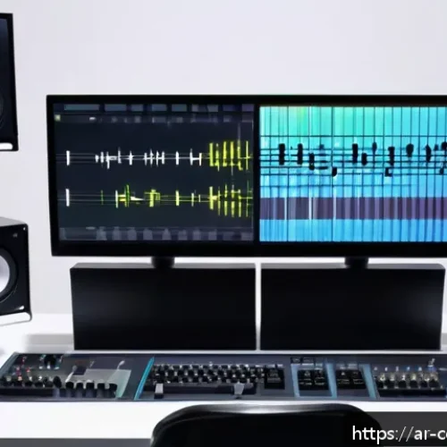 작곡가로서의 지속적인 학습 - A modern Arabic music composer in a contemporary studio filled with advanced AI music generation sof...
